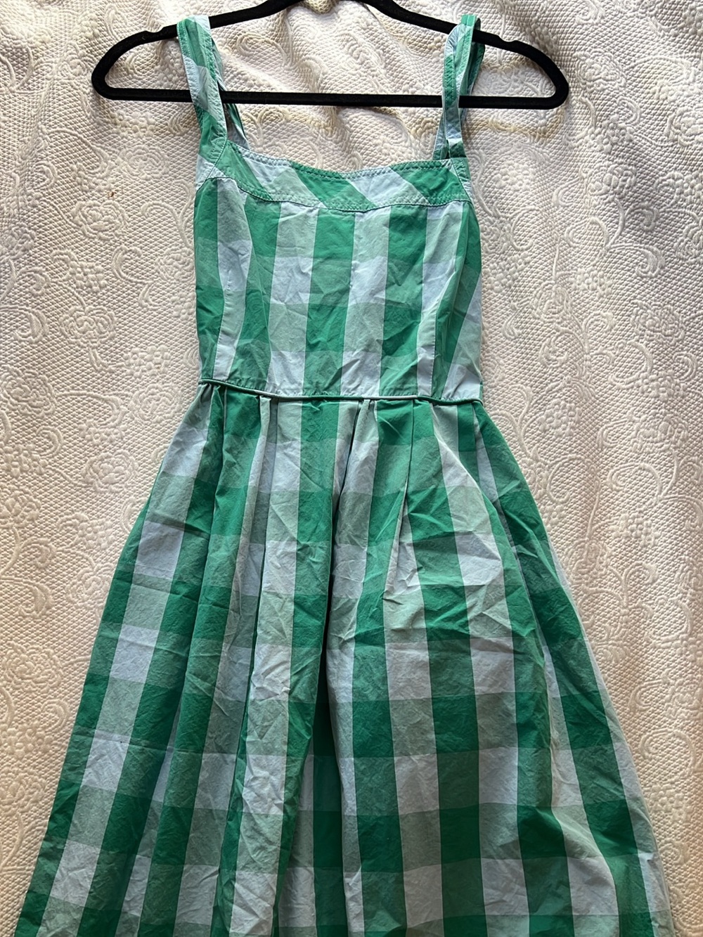 J. Crew Green and White Gingham Midi Dress